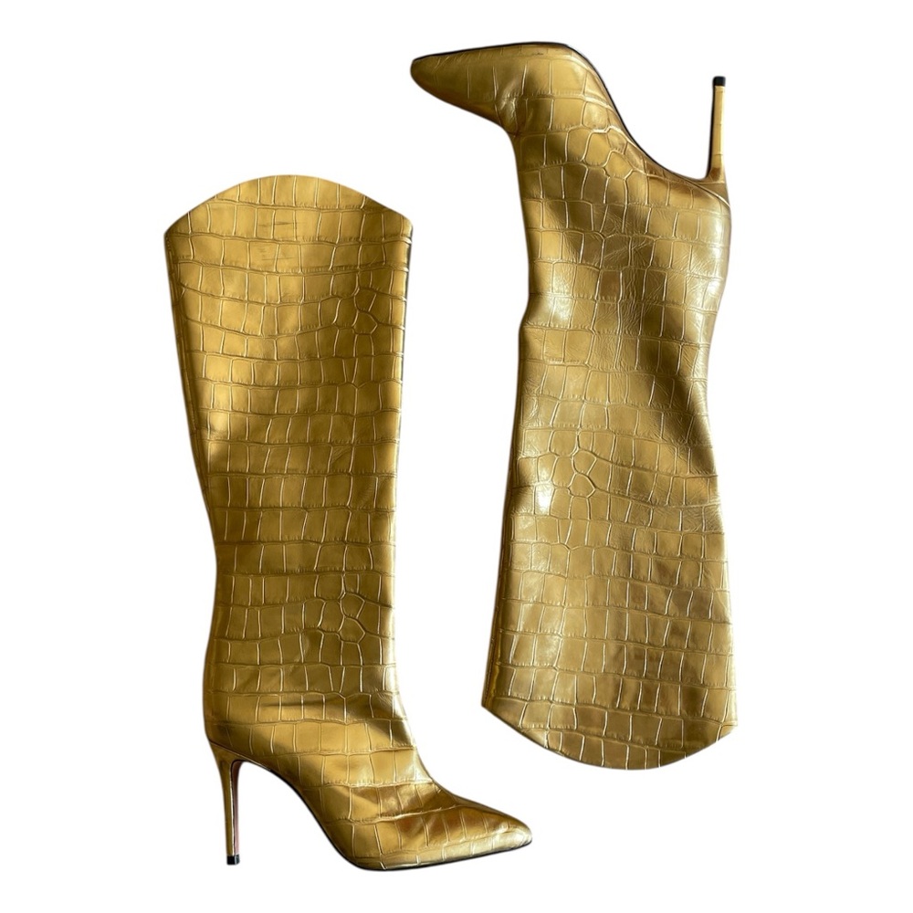 Shutz Metallic Gold Croc-Embossed Leather Knee-High Boots